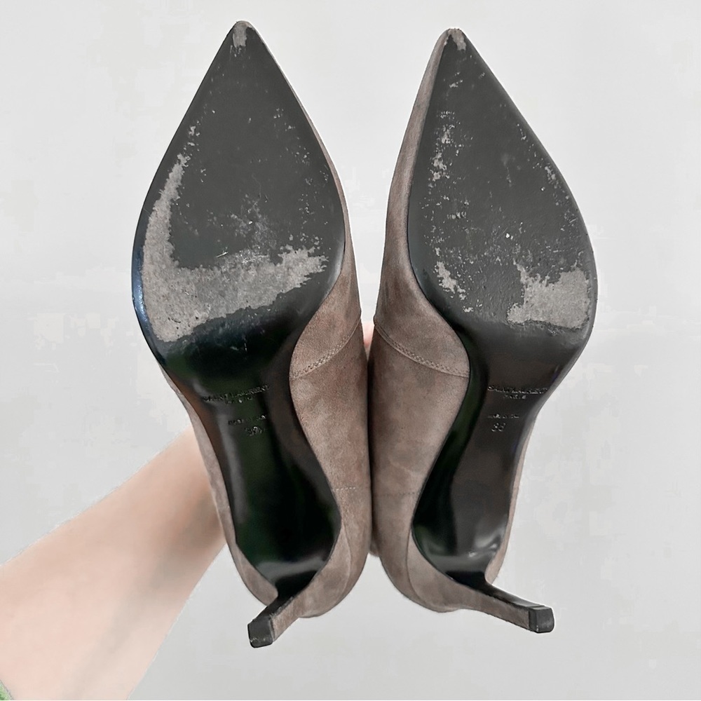 Saint Laurent Paris Road Gray Dipped Suede Heeled Ankle Bootie sz 38 - Picture 8 of 10